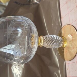 Roemer Pieroth Crystal Floral Etched Gold/Clear Stemware  5.5” Tall